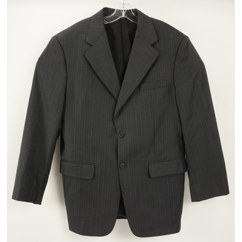 Ermenegildo Zegna 15 Microns Men's 44R Charcoal Gray Blue Stripe Lined Blazer